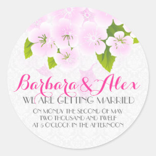 Light Pink And White Flowers Wedding Design Classic Round Sticker