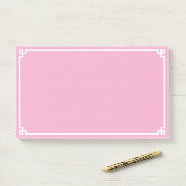 Light Pink and White Greek Key Ornamental Border Post-it Notes (On Desk)