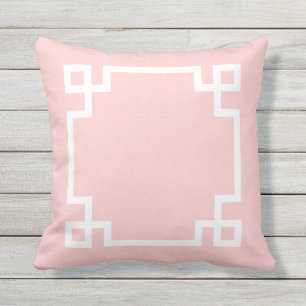 Light Pink and White Greek Key Throw Pillow
