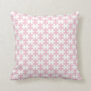 Light Pink and White Jigsaw  Puzzle Piece Pattern Throw Pillow