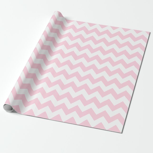 Light Pink and White Large Chevron Wrapping Paper (Unrolled)
