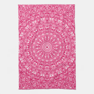 Light Pink and White Mandala Design Kaleidoscope Kitchen Towel