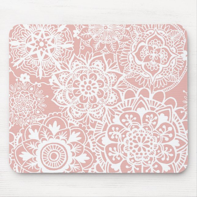 Light Pink and White Mandala Pattern Mouse Pad (Front)