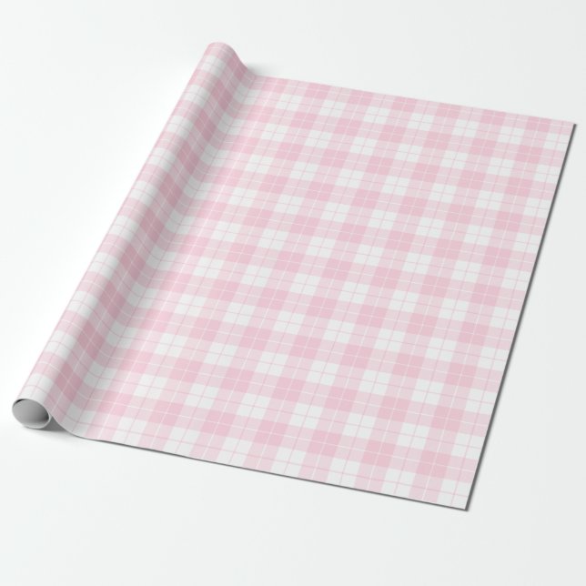 Light Pink and White Plaid Pattern Wrapping Paper (Unrolled)