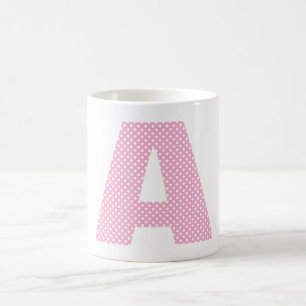Light Pink and White Polka Dot Bold Monogram Coffee Mug
