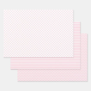 Light Pink and White Stripes Chevron Polka Dots Wrapping Paper Sheet