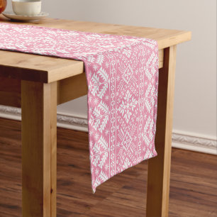 Light Pink and White Winter Fair Isle Christmas Short Table Runner