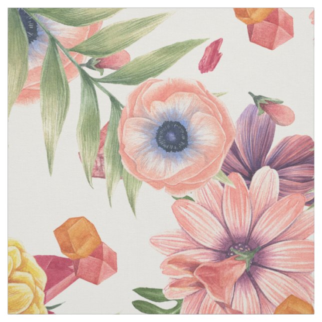 Light Pink And Yellow Flowers Fabric (Swatch)