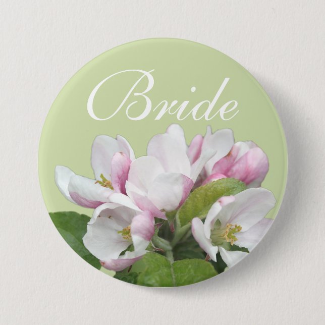 Light pink apple flower bride wedding button. 3 inch round button (Front)