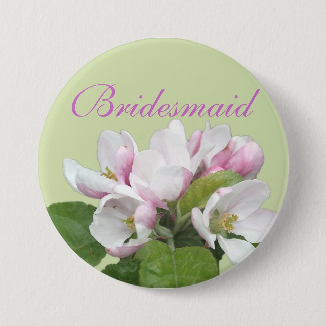 Light pink apple flower  bridesmaid 3 inch round button (Front)
