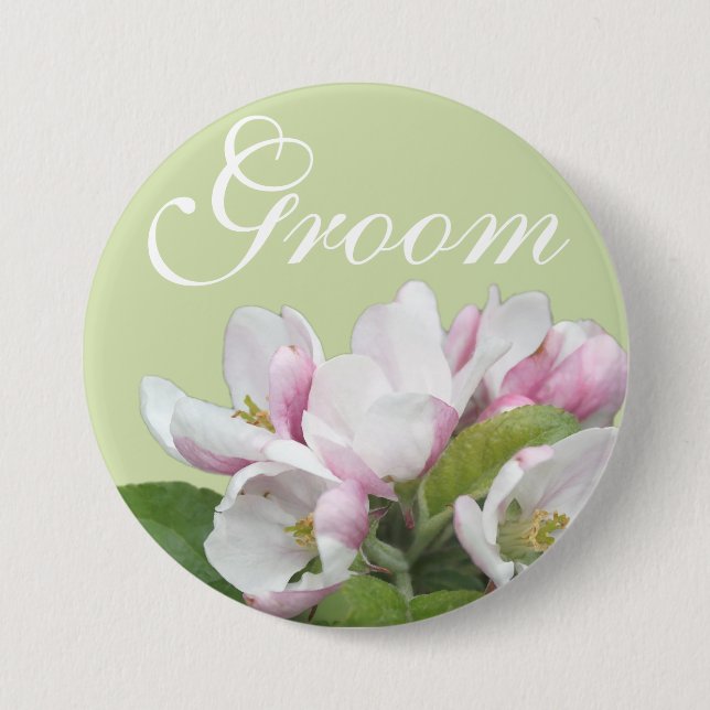 Light pink apple flower  groom wedding 3 inch round button (Front)