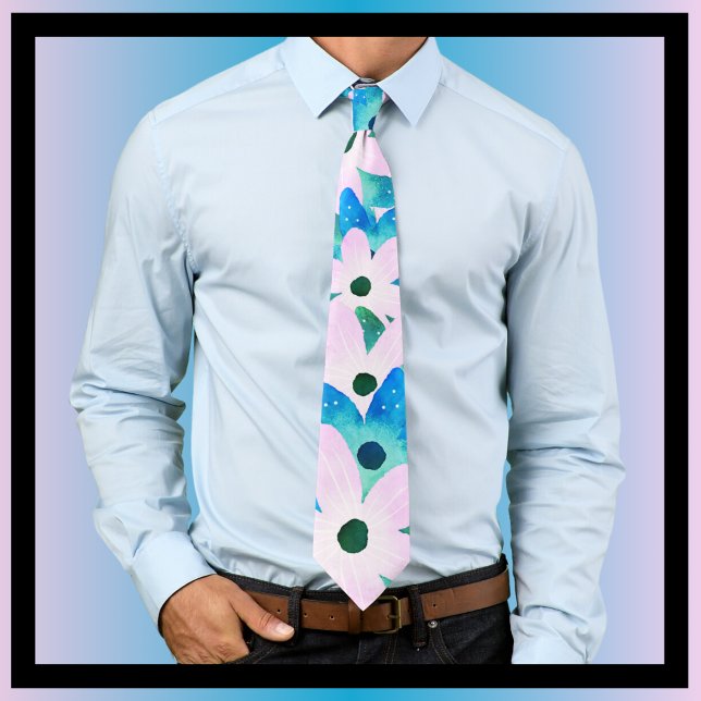 Light Pink Aqua Blue & Turquoise Floral Motif Tie (Creator Uploaded)