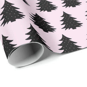 Light Pink Black Christmas Tree Wrapping Paper