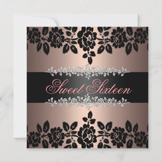Light Pink & Black Rose Sweet 16 Invitation (Front)