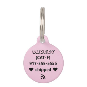 Light Pink Black Text Description Microchip Pet Tag