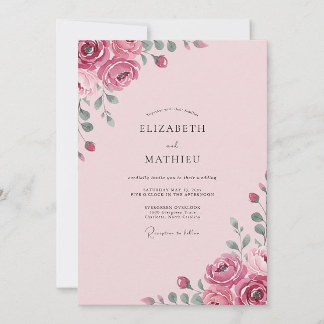 Light Pink Bloom Wedding Invitation (Front)