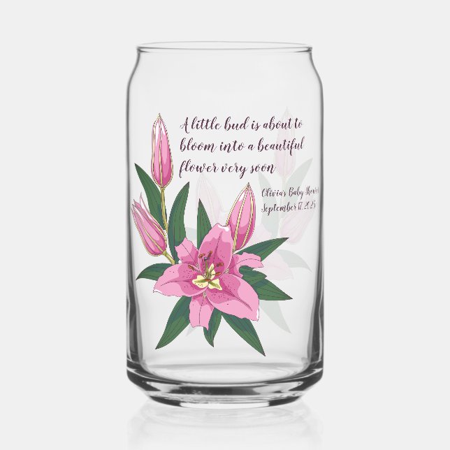 Light Pink Blooming Lily Can Glass (Front)