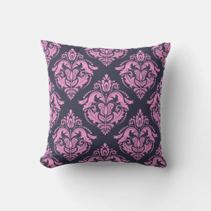 Light Pink & Blue Damasks Pattern Throw Pillow