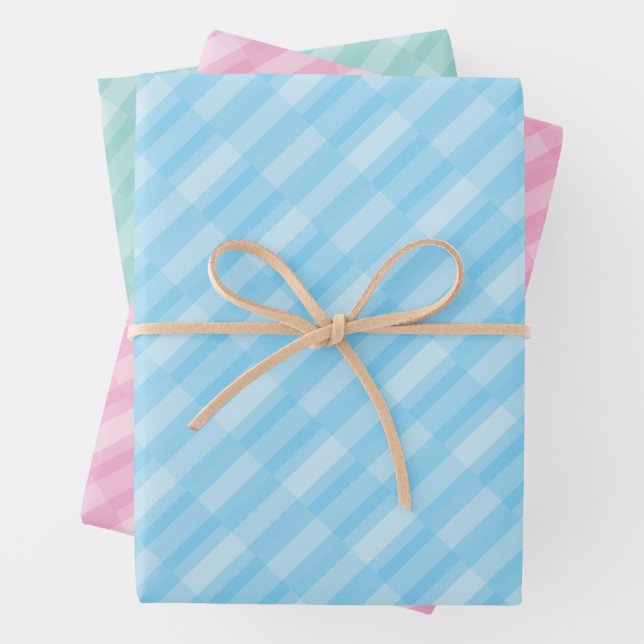 Light Pink Blue Teal Wrapping Paper Flat Sheet Set (In situ)