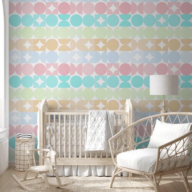 Light Pink Blue Turquoise Green Circles Pattern Wallpaper (Kids)