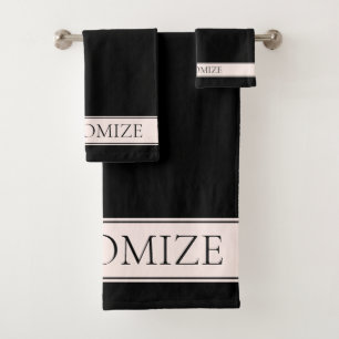 Light Pink Blush Stripe & Elegant Editable Text Bath Towel Set