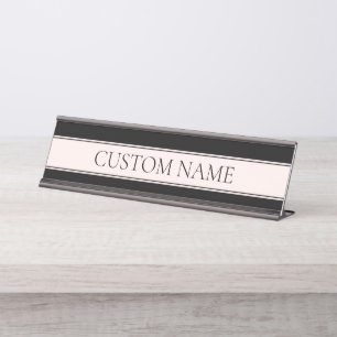 Light Pink Blush Stripe & Elegant Editable Text Desk Name Plate