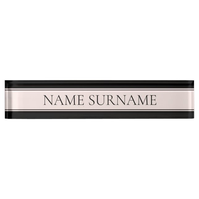 Light Pink Blush Stripe & Elegant Editable Text Nameplate (Front)