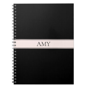 Light Pink Blush Stripe & Elegant Editable Text Notebook