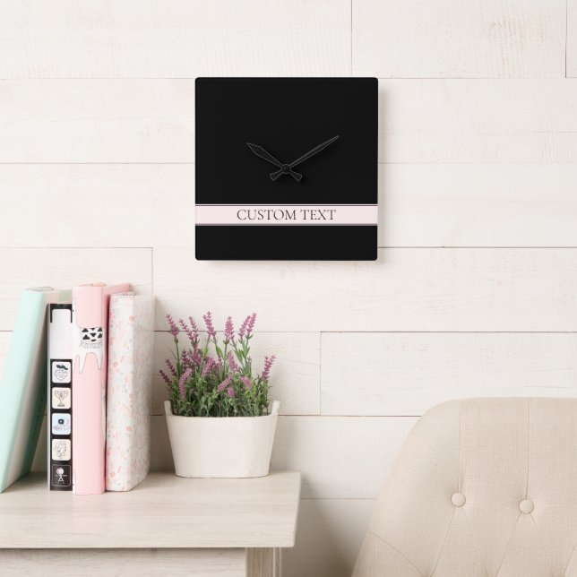 Light Pink Blush Stripe & Elegant Editable Text Square Wall Clock (Reading Room)