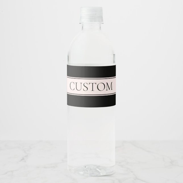 Light Pink Blush Stripe & Elegant Editable Text Water Bottle Label (Front)
