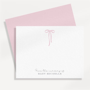 Light PINK Bow from the nursery of, thank you card