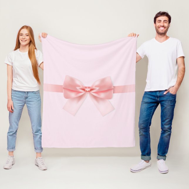 Light Pink Bow Wrapped Printed Fleece Blanket (In Situ)