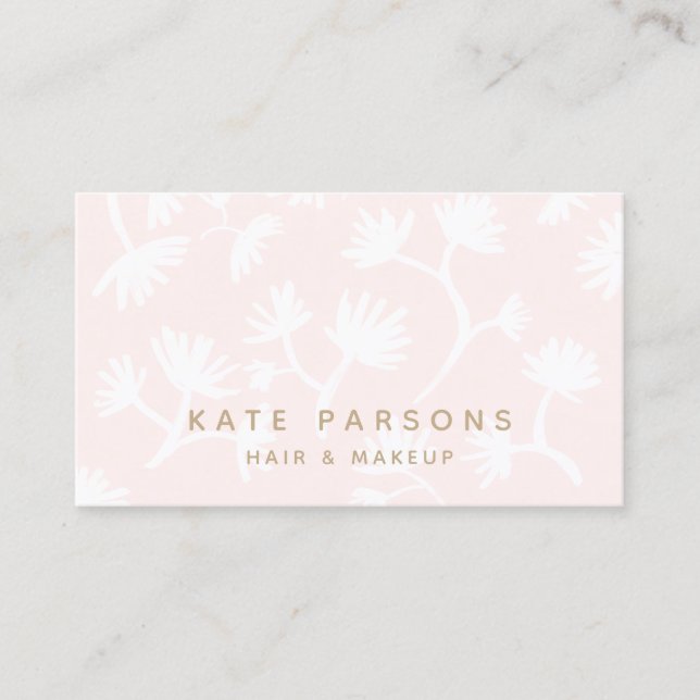 Light Pink Brushed Floral Pattern Hair and Makeup Business Card (Front)