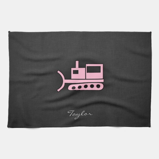 Light Pink Bulldozer Kitchen Towel (Horizontal)