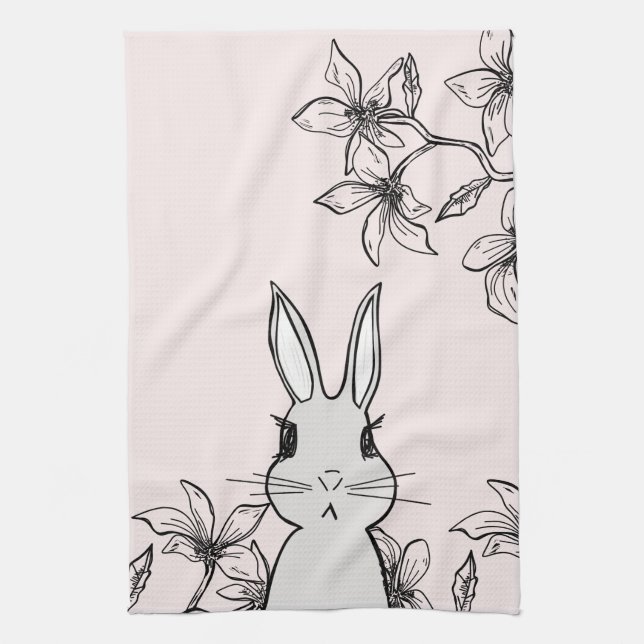Light Pink Bunny Floral Easter  Kitchen Towel (Vertical)