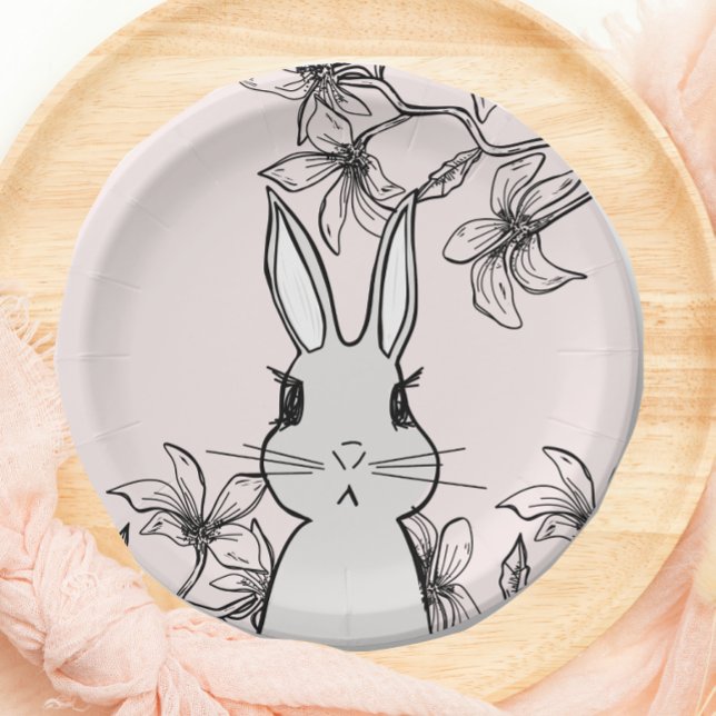 Light Pink Bunny Floral Easter  Paper Plate (Creator Uploaded)