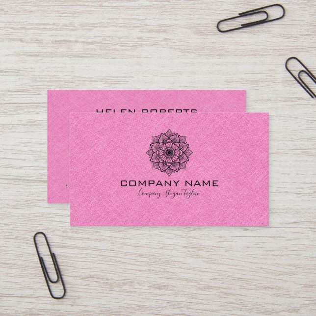 Light Pink Burlap Linen With Black Mandala Business Card (Front/Back In Situ)
