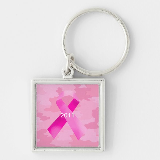 Light Pink Camouflage Pink Ribbon Date Key Chain (Front)