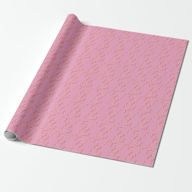 Light Pink Candy Cane Christmas Wrapping Paper (Unrolled)