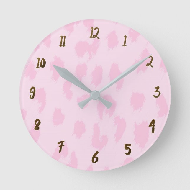 Light Pink Cheetah Leopard Print Spots Custom Round Clock (Front)