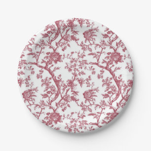 Light Pink Chinoiserie Vine Toile Garden Party Pap Paper Plate