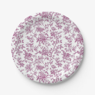 Light Pink Chinoiserie Vine Toile Garden Party Pap Paper Plate
