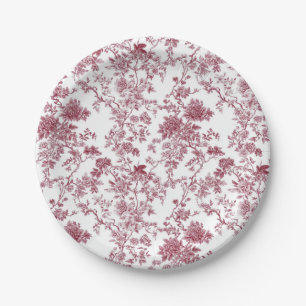 Light Pink Chinoiserie Vine Toile Garden Party Pap Paper Plate