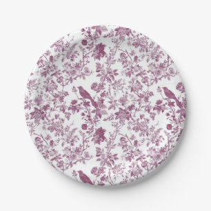 Light Pink Chinoiserie Vine Toile Garden Party Pap Paper Plate