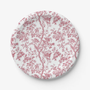 Light Pink Chinoiserie Vine Toile Garden Party Pap Paper Plate