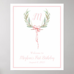 Light Pink Classic Laurel Crest Welcome Sign