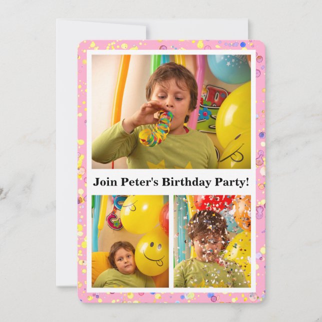 Light Pink Confetti Personalizable Photos And Text Invitation (Front)