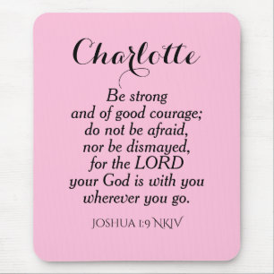Light Pink Courage Bible Verse Custom Name Simple Mouse Pad