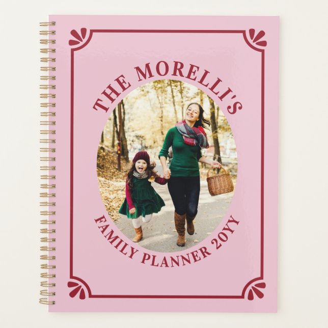Light Pink & Crimson Oval Photo Family (Devant)