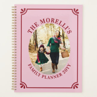 Light Pink & Crimson Oval Photo Family Planner